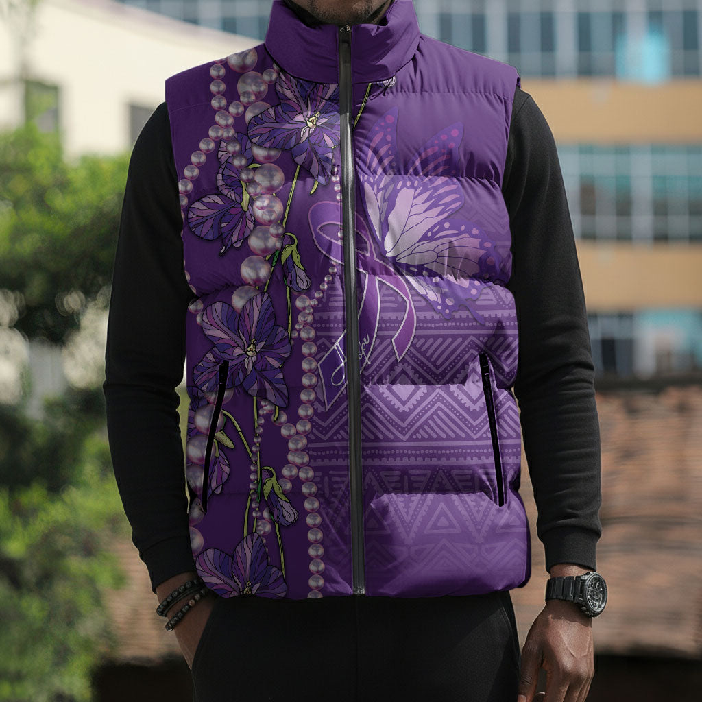 Lupus Awareness Purple Ribbon Butterfly Sleeveless Puffer Jacket Hope