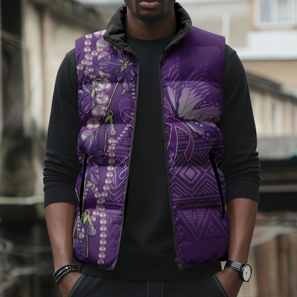 Lupus Awareness Purple Ribbon Butterfly Sleeveless Puffer Jacket Hope