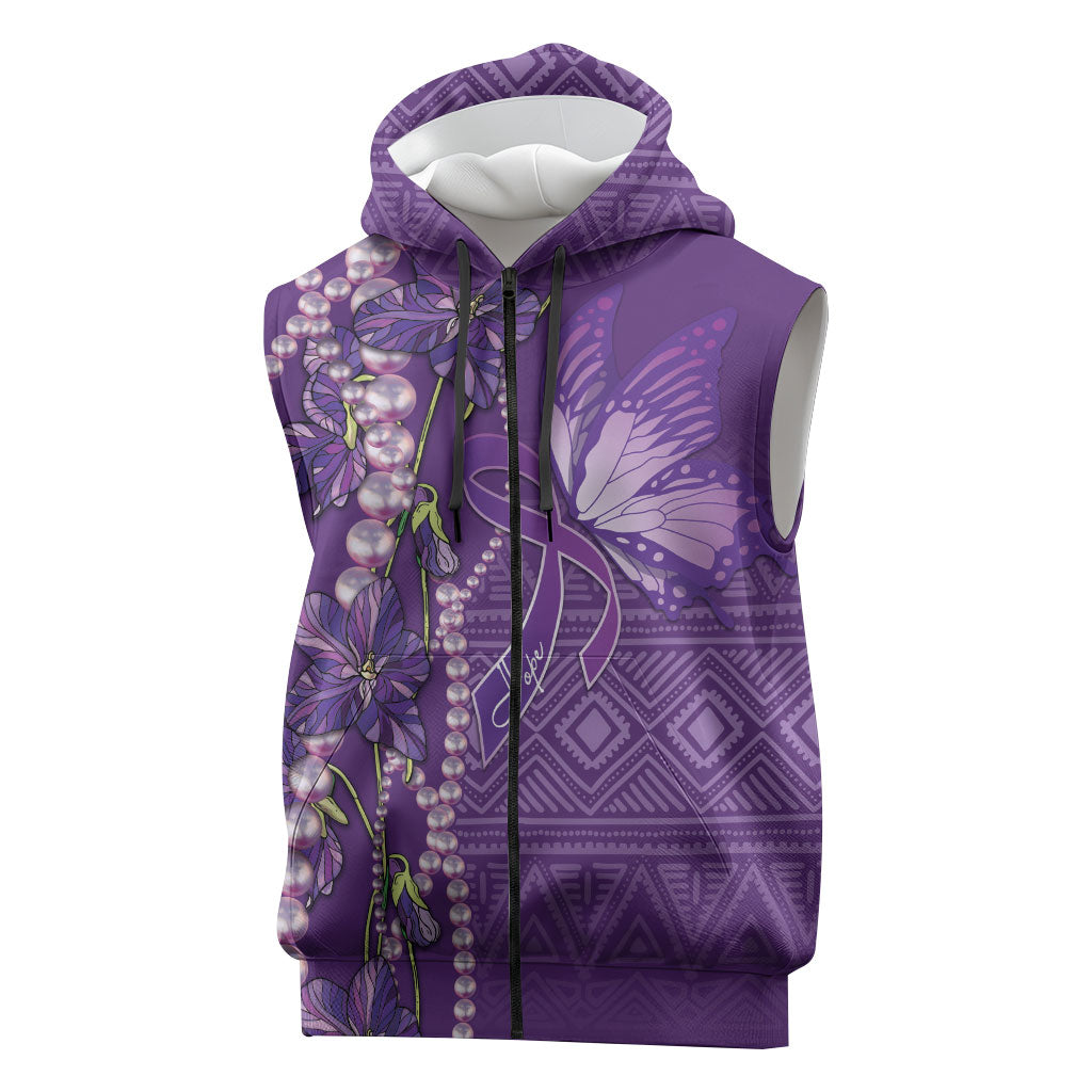 Lupus Awareness Purple Ribbon Butterfly Sleeveless Zip Hoodie Hope