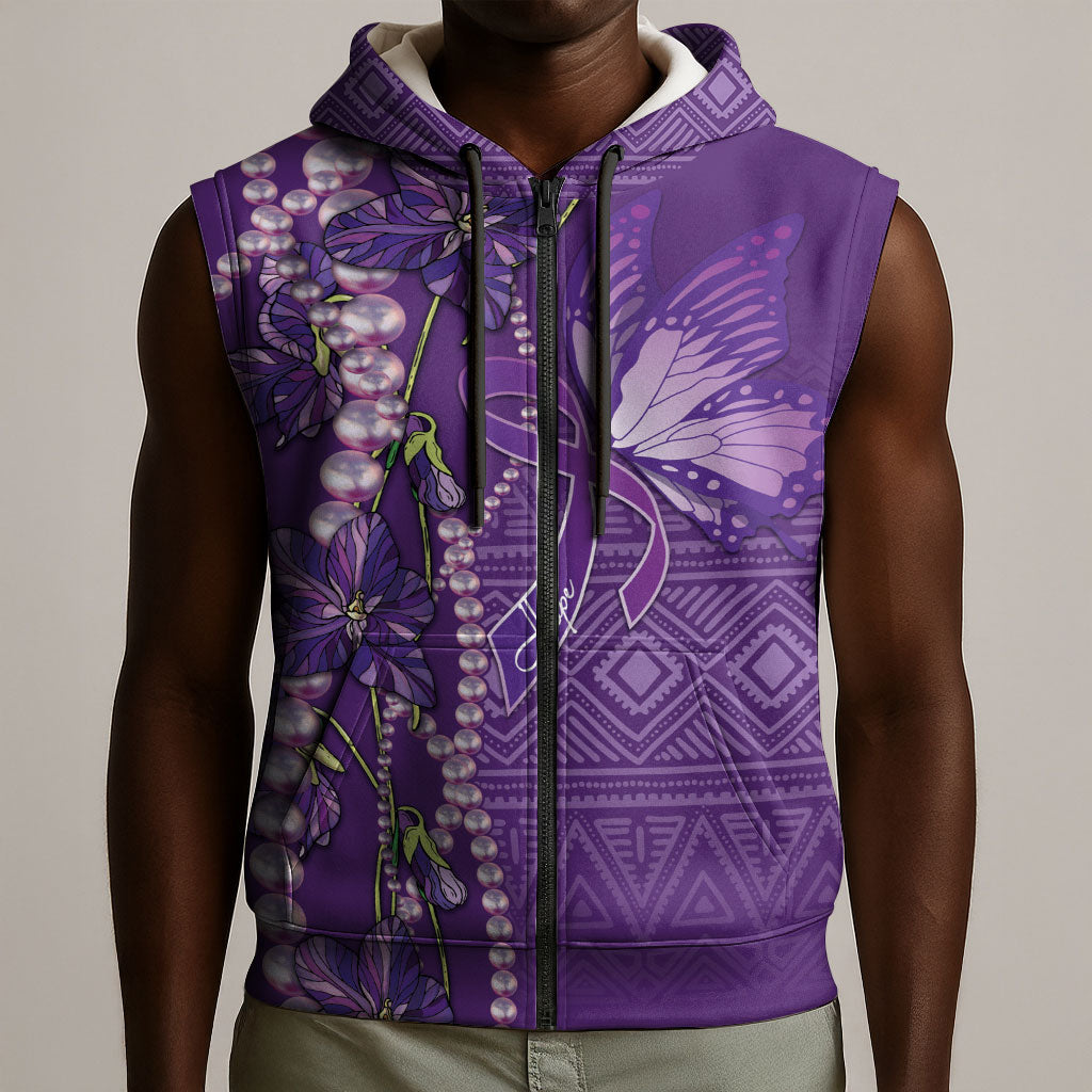 Lupus Awareness Purple Ribbon Butterfly Sleeveless Zip Hoodie Hope