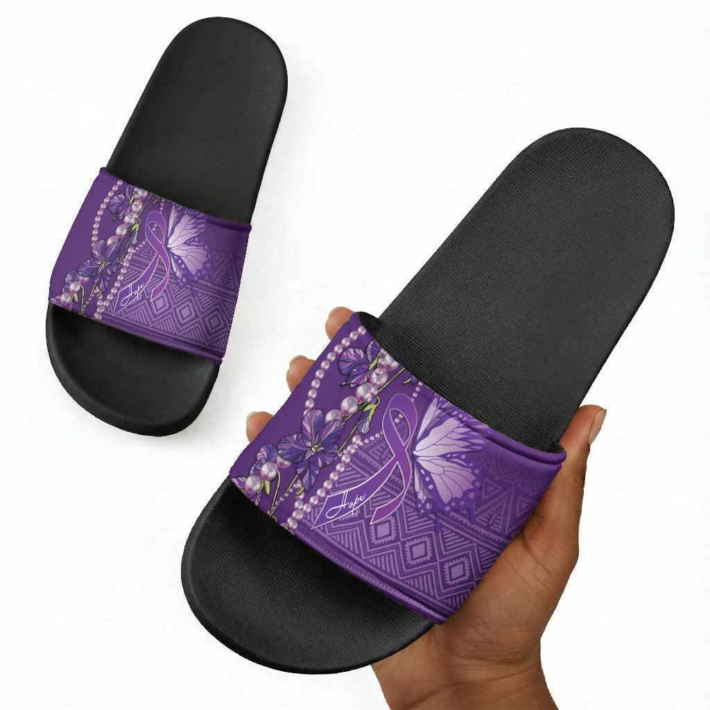 Lupus Awareness Purple Ribbon Butterfly Slide Sandals Hope