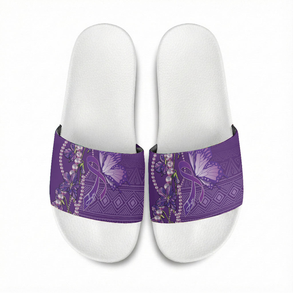 Lupus Awareness Purple Ribbon Butterfly Slide Sandals Hope