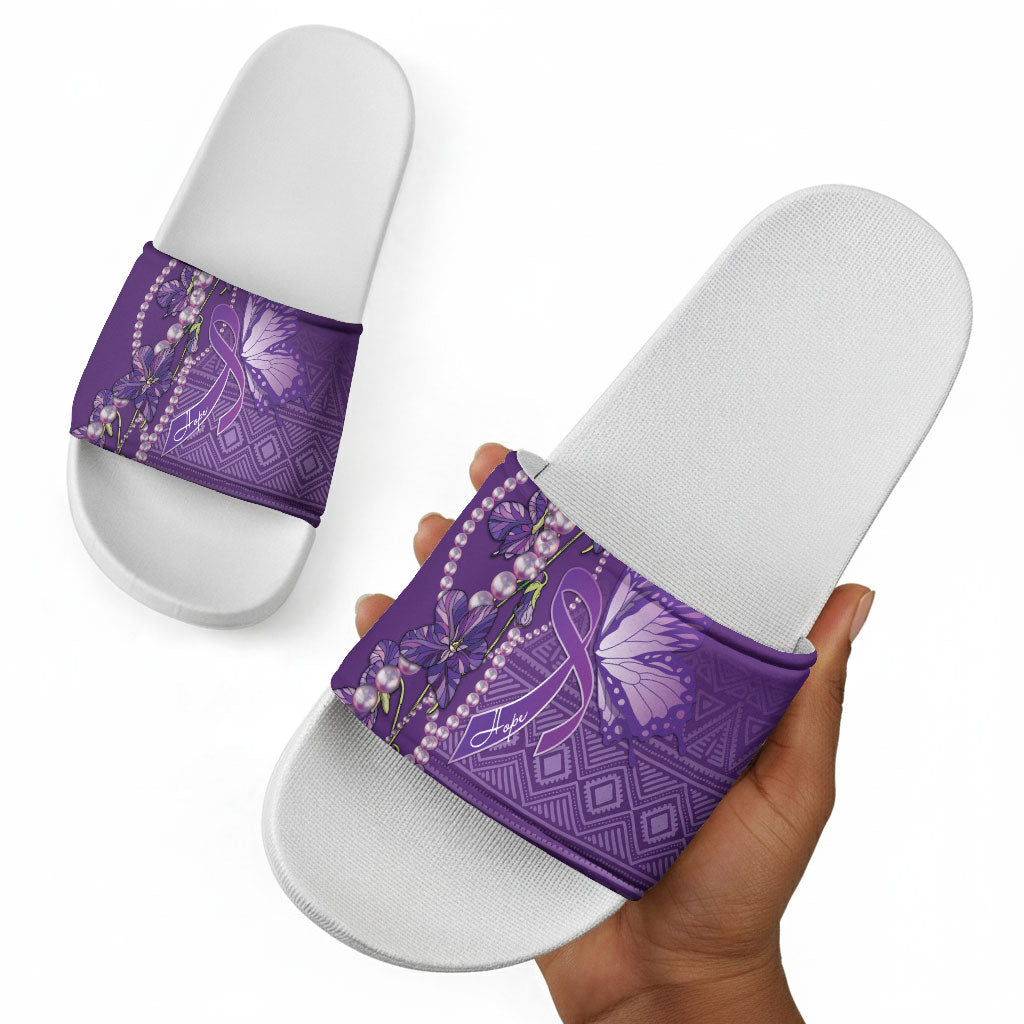 Lupus Awareness Purple Ribbon Butterfly Slide Sandals Hope