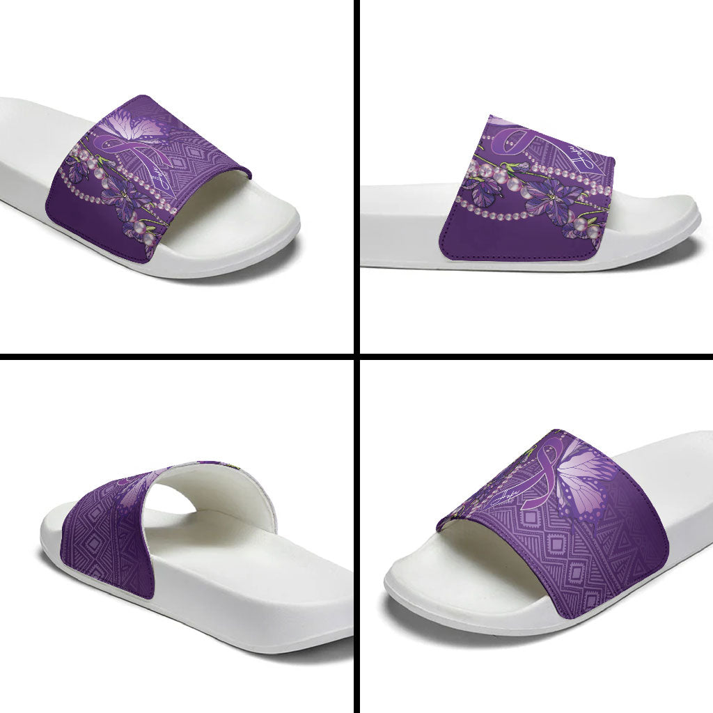 Lupus Awareness Purple Ribbon Butterfly Slide Sandals Hope