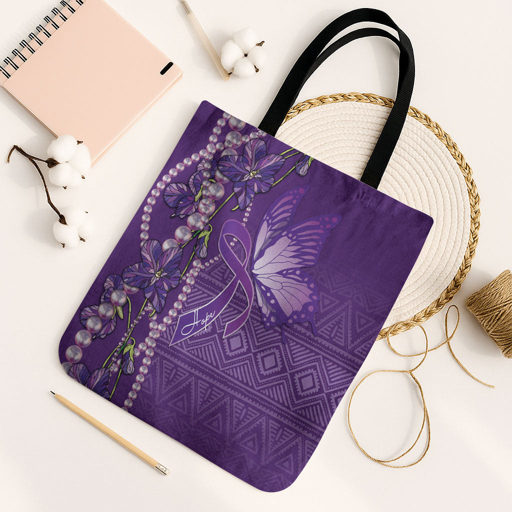Lupus Awareness Purple Ribbon Butterfly Tote Bag Hope
