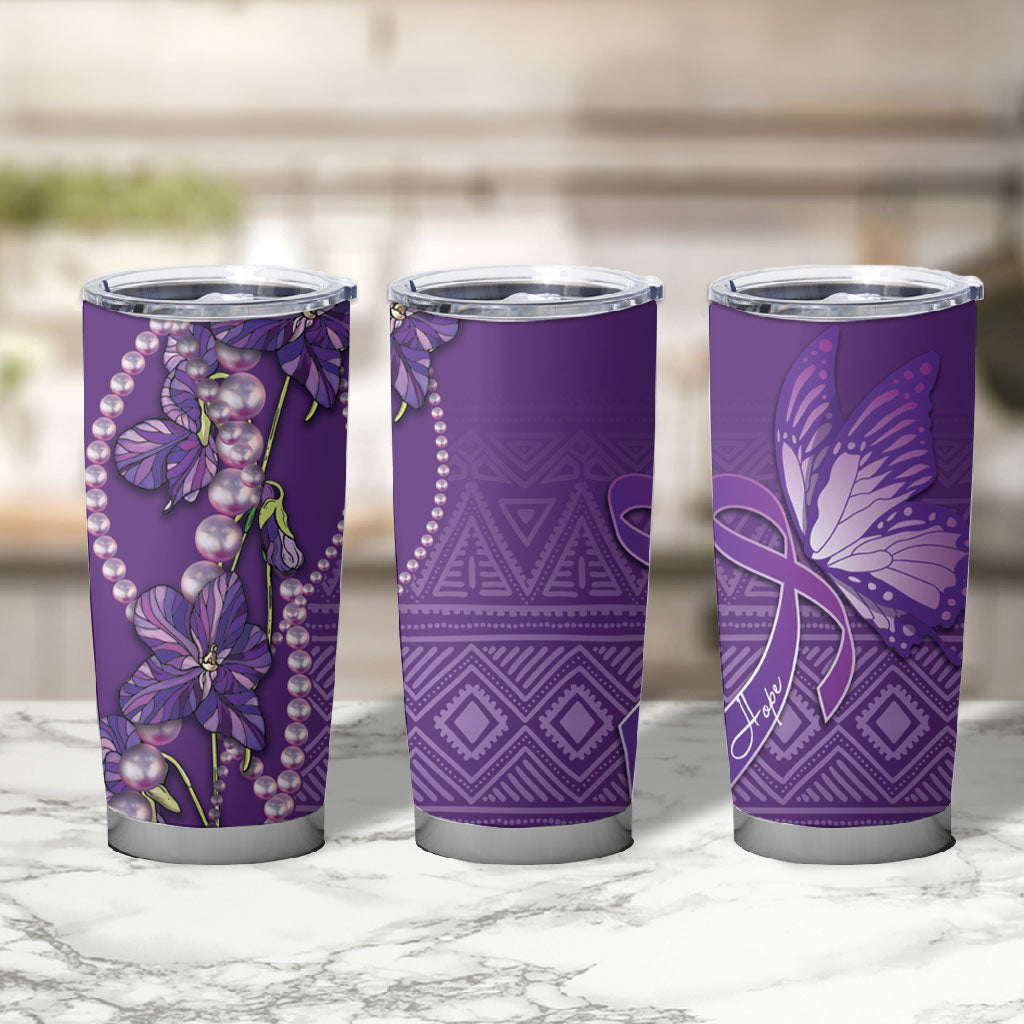 Lupus Awareness Purple Ribbon Butterfly Tumbler Cup Hope