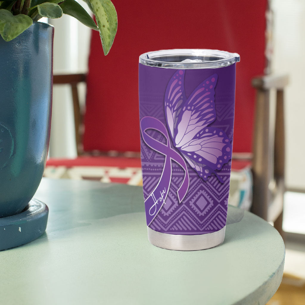 Lupus Awareness Purple Ribbon Butterfly Tumbler Cup Hope