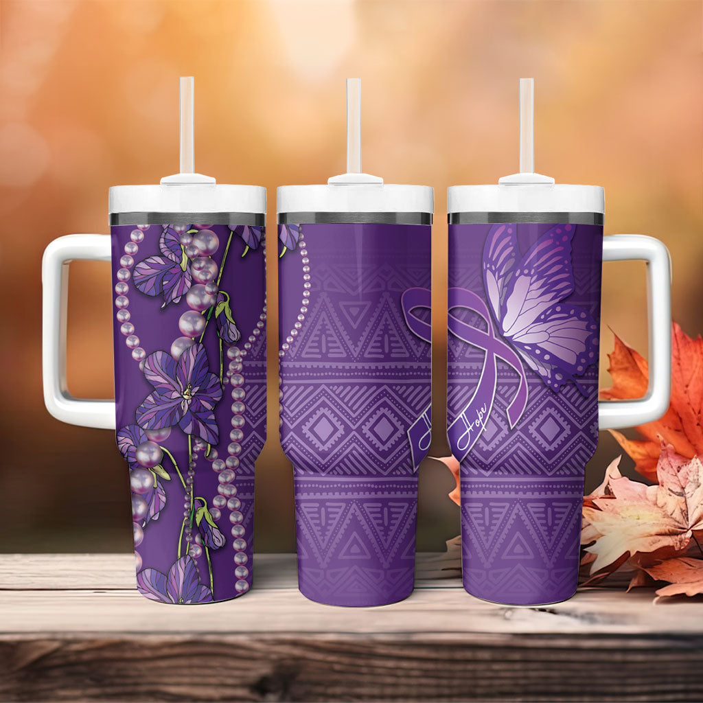 Lupus Awareness Purple Ribbon Butterfly Tumbler With Handle Hope