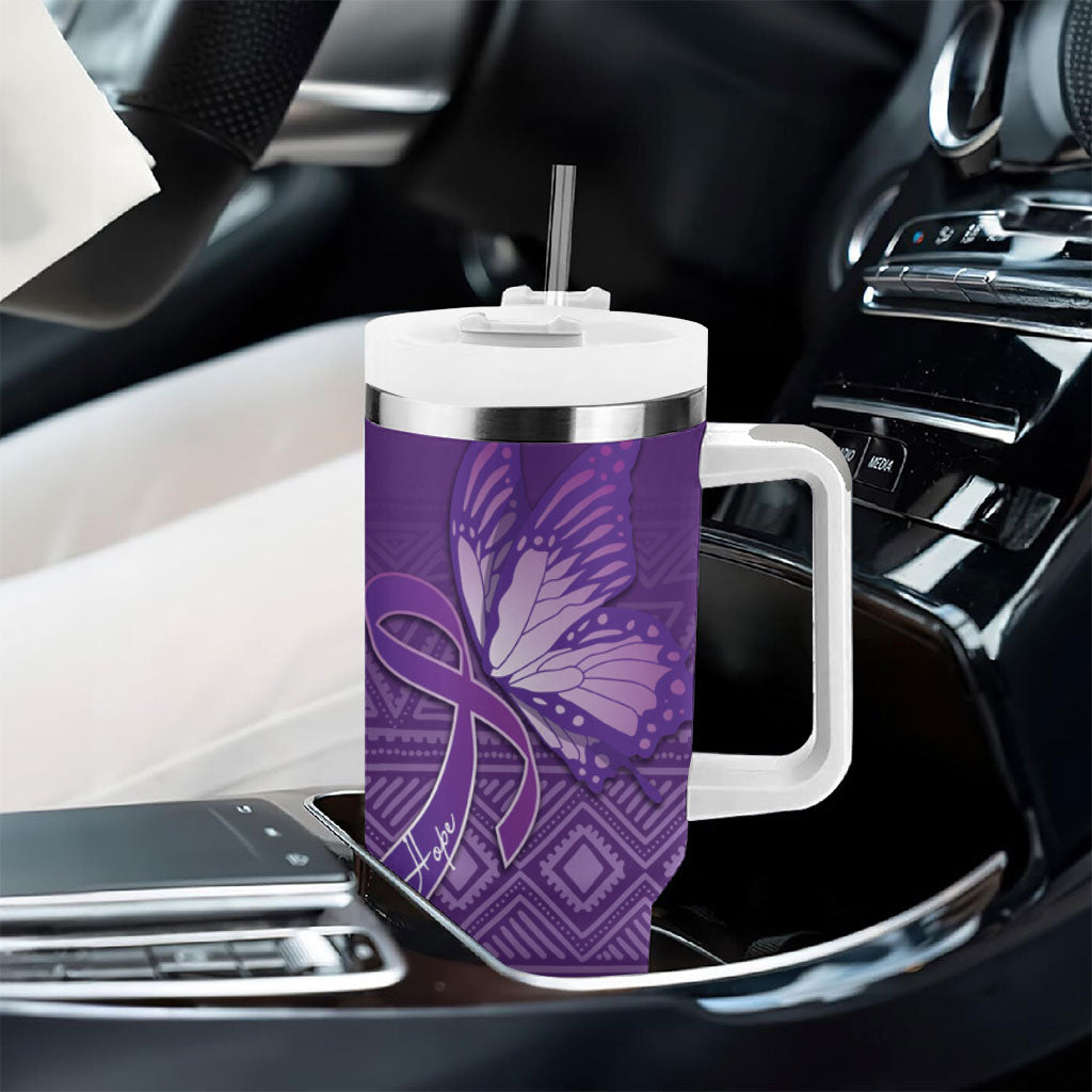 Lupus Awareness Purple Ribbon Butterfly Tumbler With Handle Hope