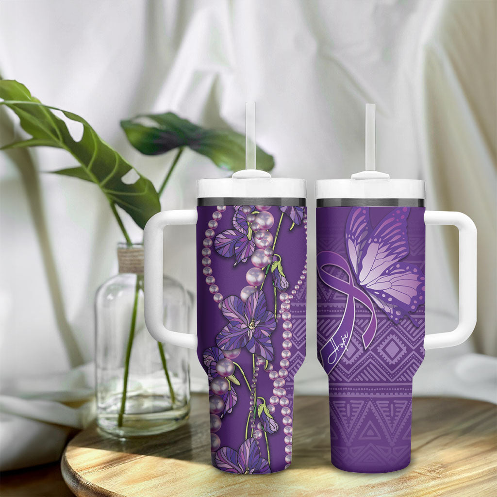 Lupus Awareness Purple Ribbon Butterfly Tumbler With Handle Hope