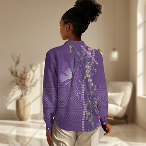 Lupus Awareness Purple Ribbon Butterfly Women Casual Shirt Hope