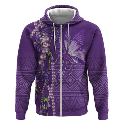 Lupus Awareness Purple Ribbon Butterfly Zip Hoodie Hope