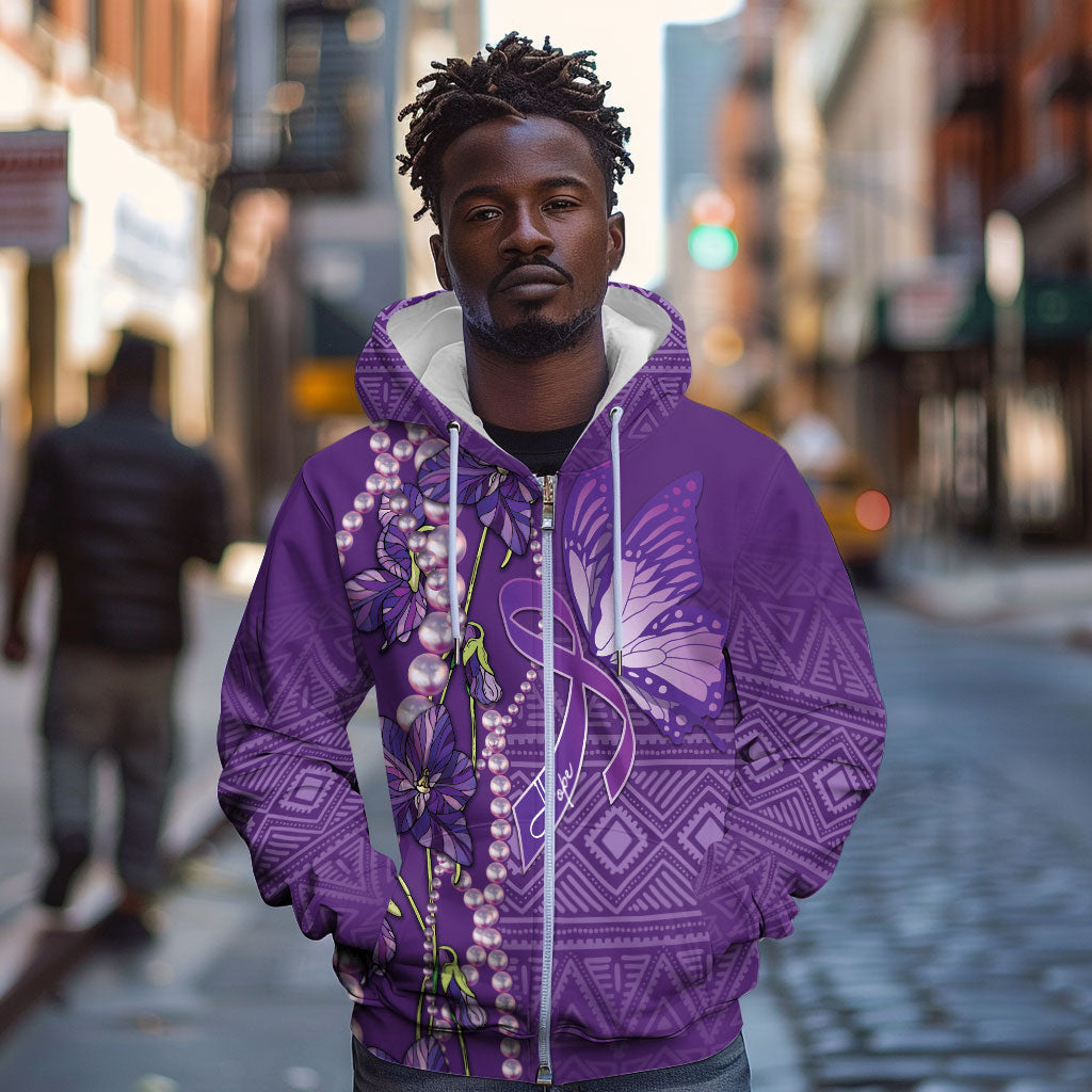 Lupus Awareness Purple Ribbon Butterfly Zip Hoodie Hope