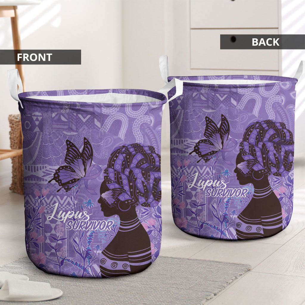 Lupus Awareness Afro Girl - Proud Survivor Laundry Basket Ankara Pattern