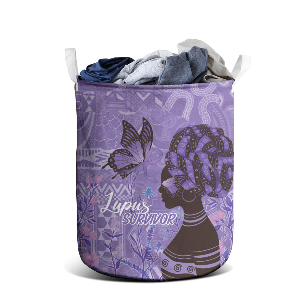 Lupus Awareness Afro Girl - Proud Survivor Laundry Basket Ankara Pattern