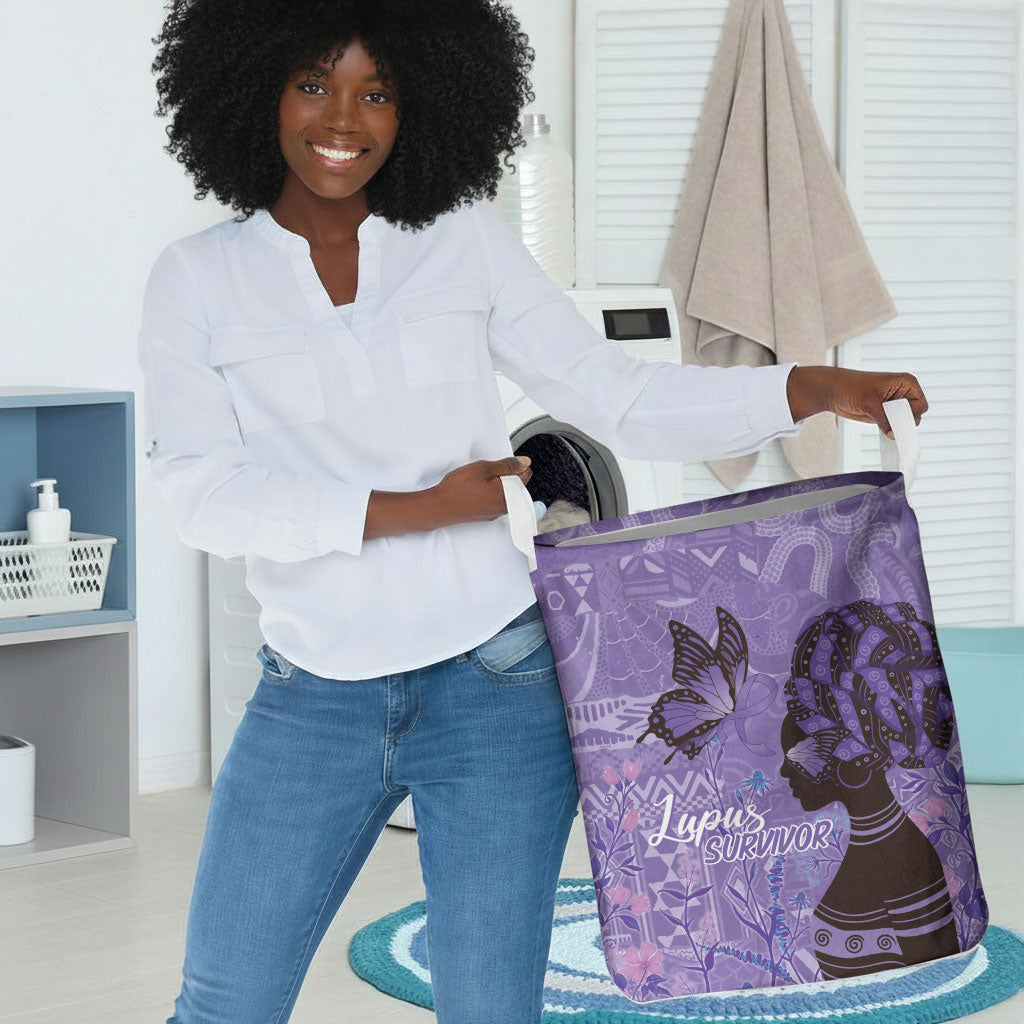 Lupus Awareness Afro Girl - Proud Survivor Laundry Basket Ankara Pattern