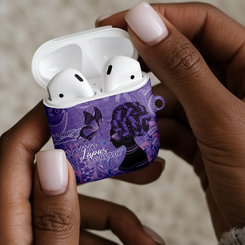 Lupus Awareness Afro Girl - Proud Survivor AirPods Case Ankara Pattern