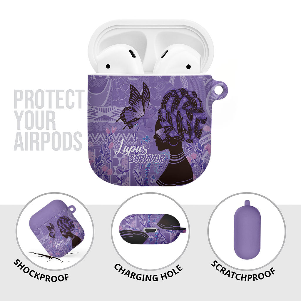 Lupus Awareness Afro Girl - Proud Survivor AirPods Case Ankara Pattern