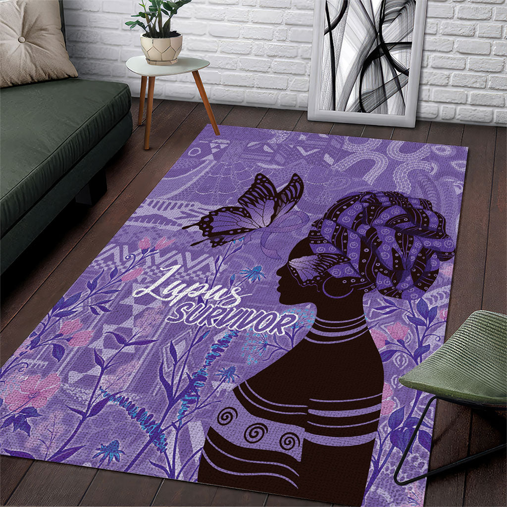 Lupus Awareness Afro Girl - Proud Survivor Area Rug Ankara Pattern