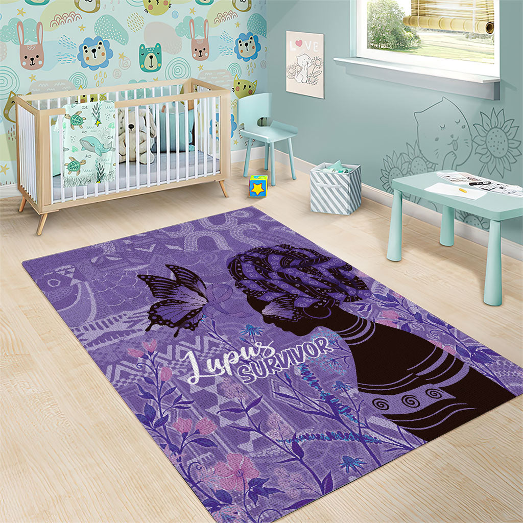 Lupus Awareness Afro Girl - Proud Survivor Area Rug Ankara Pattern