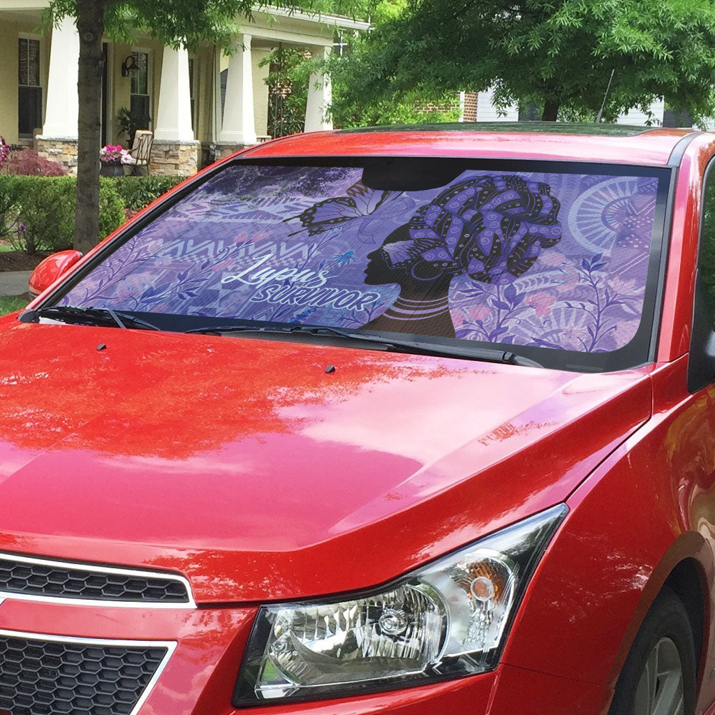 Lupus Awareness Afro Girl - Proud Survivor Auto Sun Shade Ankara Pattern