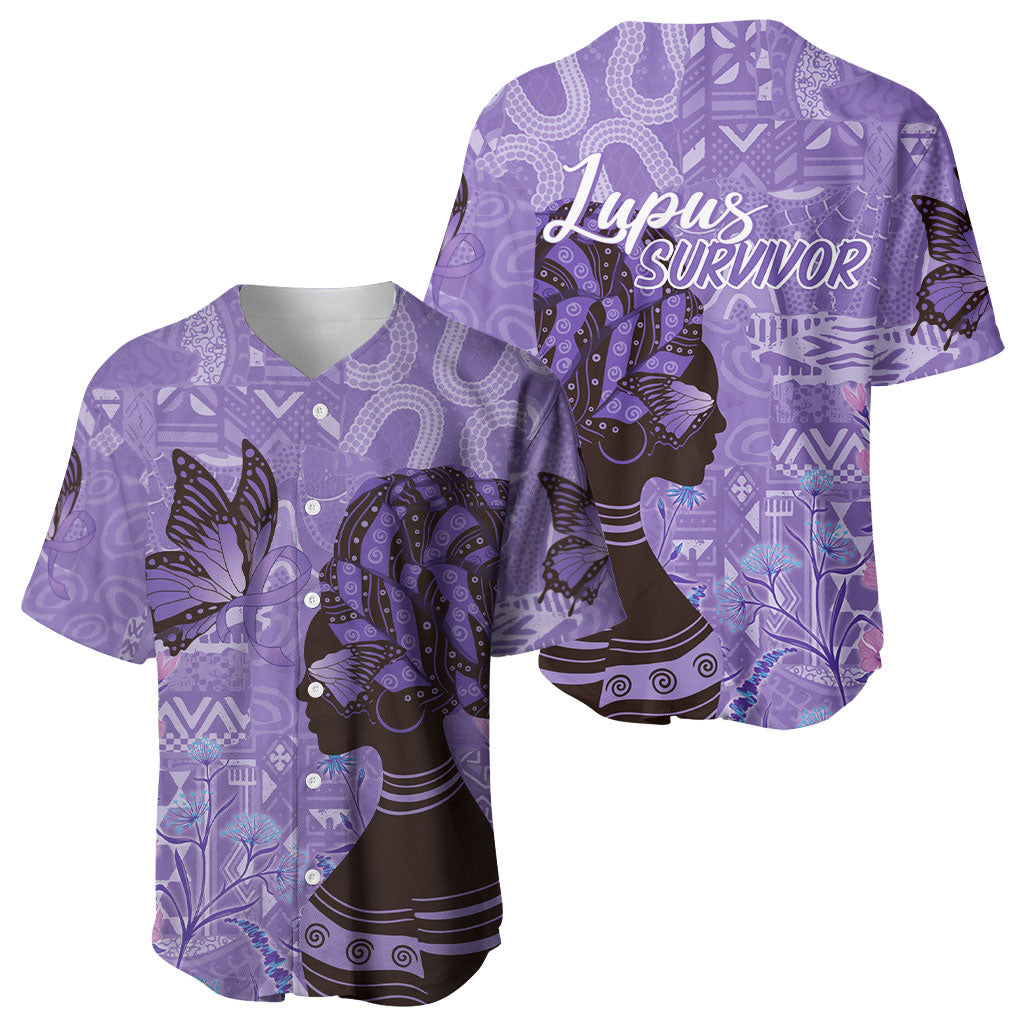 Lupus Awareness Afro Girl - Proud Survivor Baseball Jersey Ankara Pattern