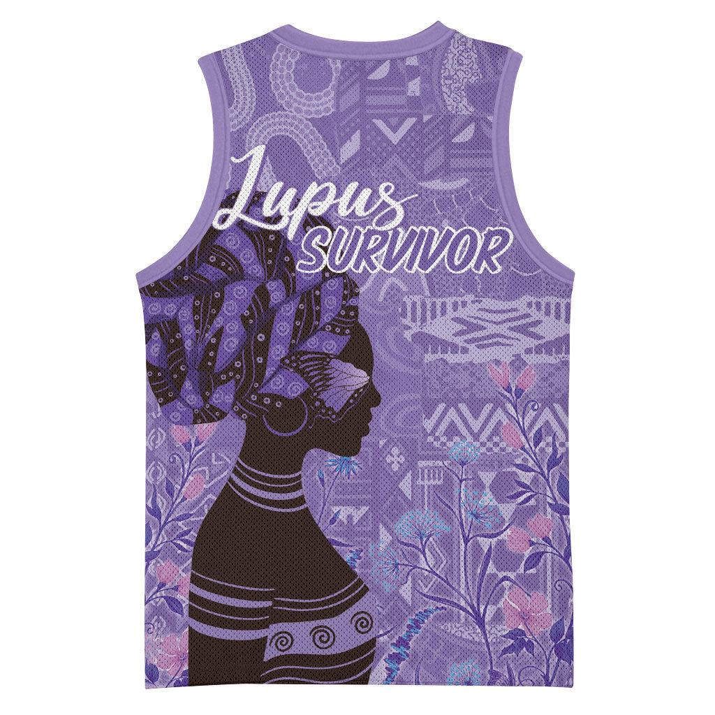 Lupus Awareness Afro Girl - Proud Survivor Basketball Jersey Ankara Pattern