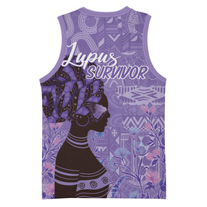 Lupus Awareness Afro Girl - Proud Survivor Basketball Jersey Ankara Pattern