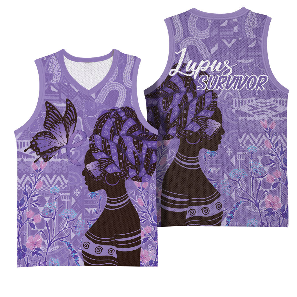 Lupus Awareness Afro Girl - Proud Survivor Basketball Jersey Ankara Pattern