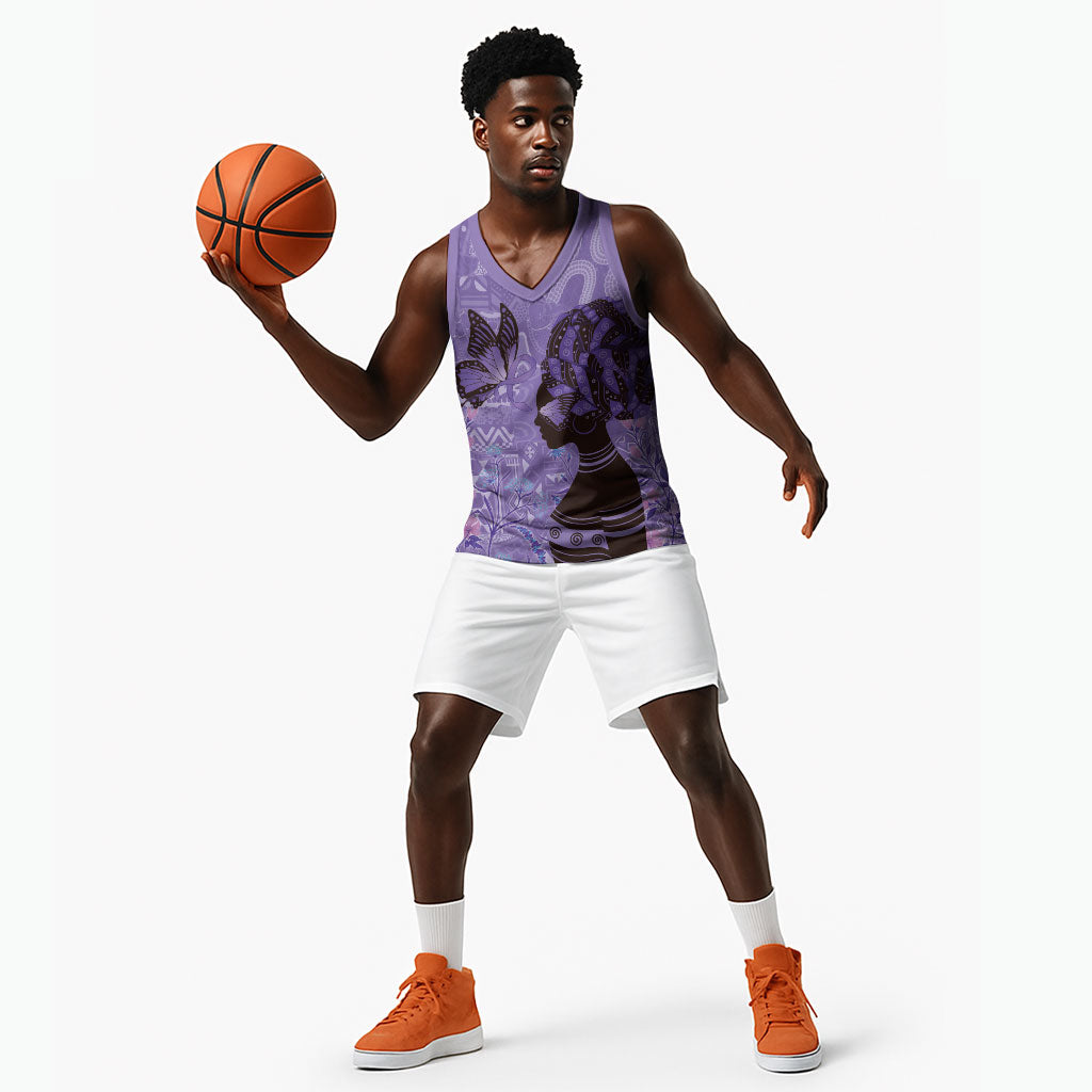 Lupus Awareness Afro Girl - Proud Survivor Basketball Jersey Ankara Pattern