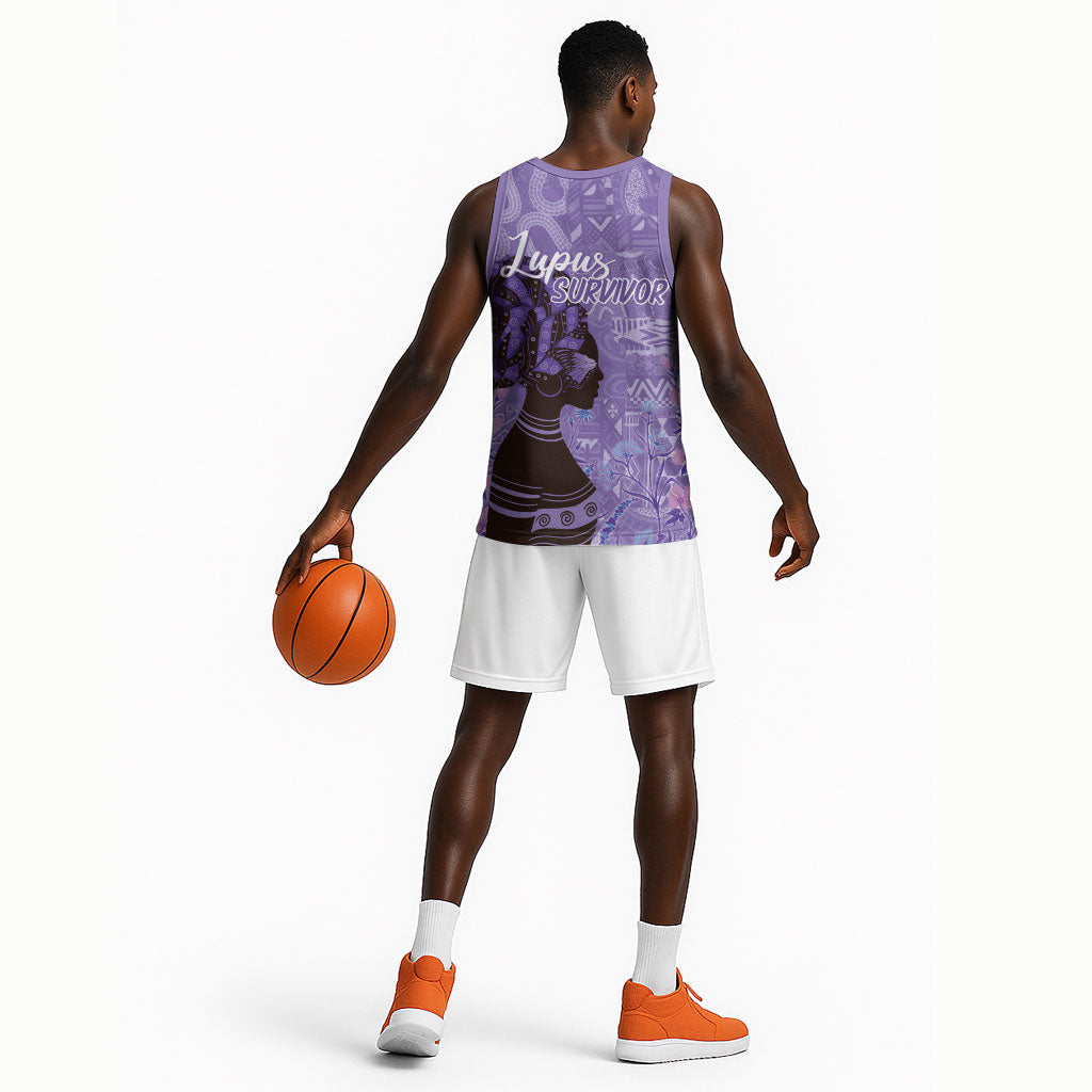 Lupus Awareness Afro Girl - Proud Survivor Basketball Jersey Ankara Pattern