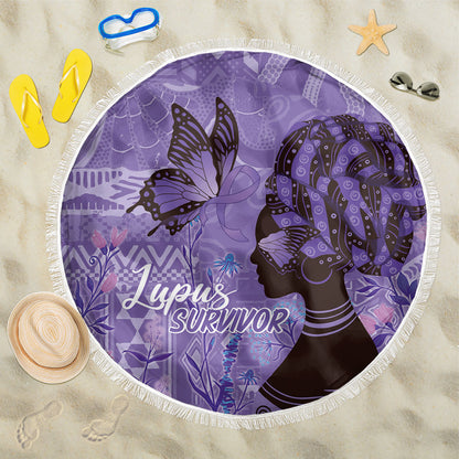 Lupus Awareness Afro Girl - Proud Survivor Beach Blanket Ankara Pattern