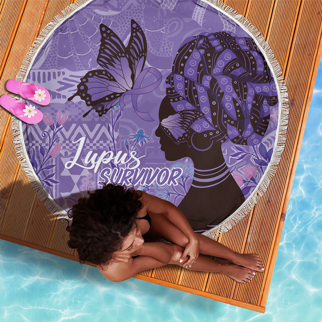 Lupus Awareness Afro Girl - Proud Survivor Beach Blanket Ankara Pattern