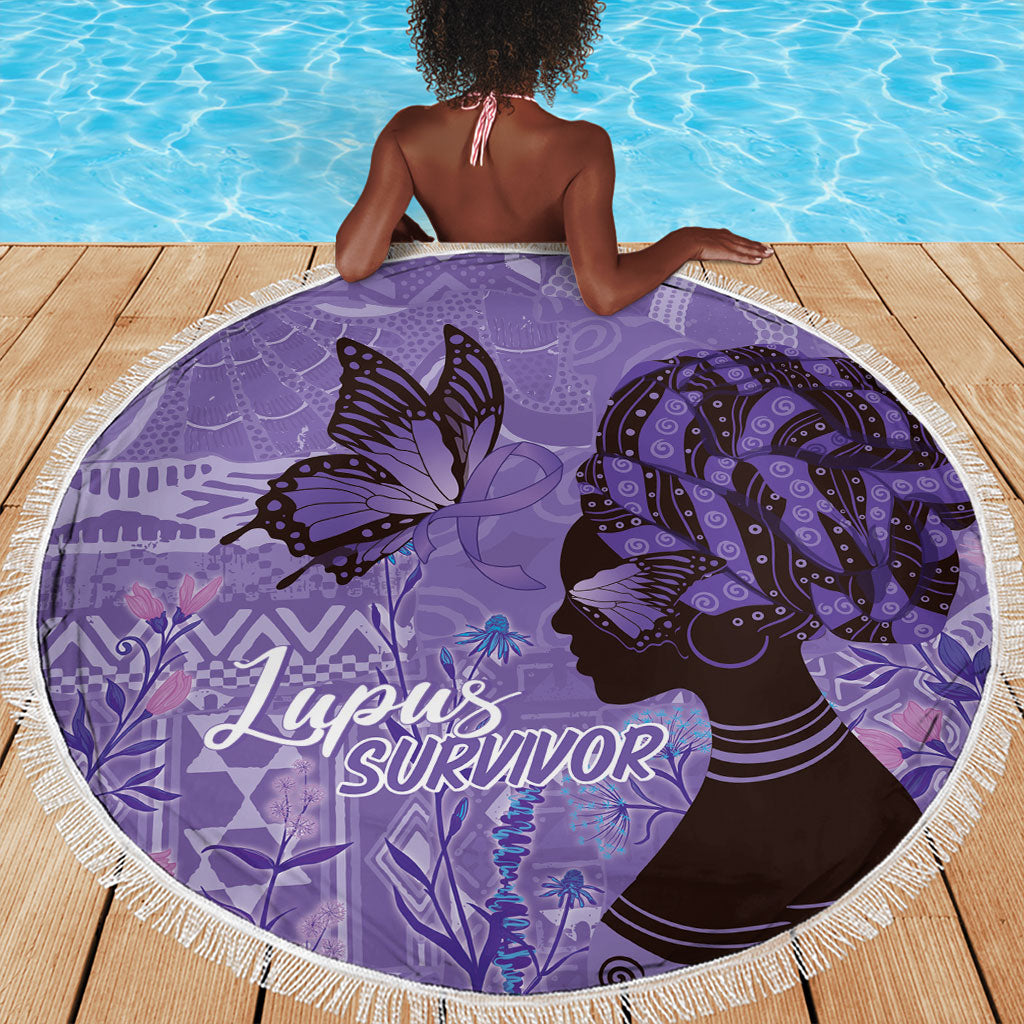 Lupus Awareness Afro Girl - Proud Survivor Beach Blanket Ankara Pattern