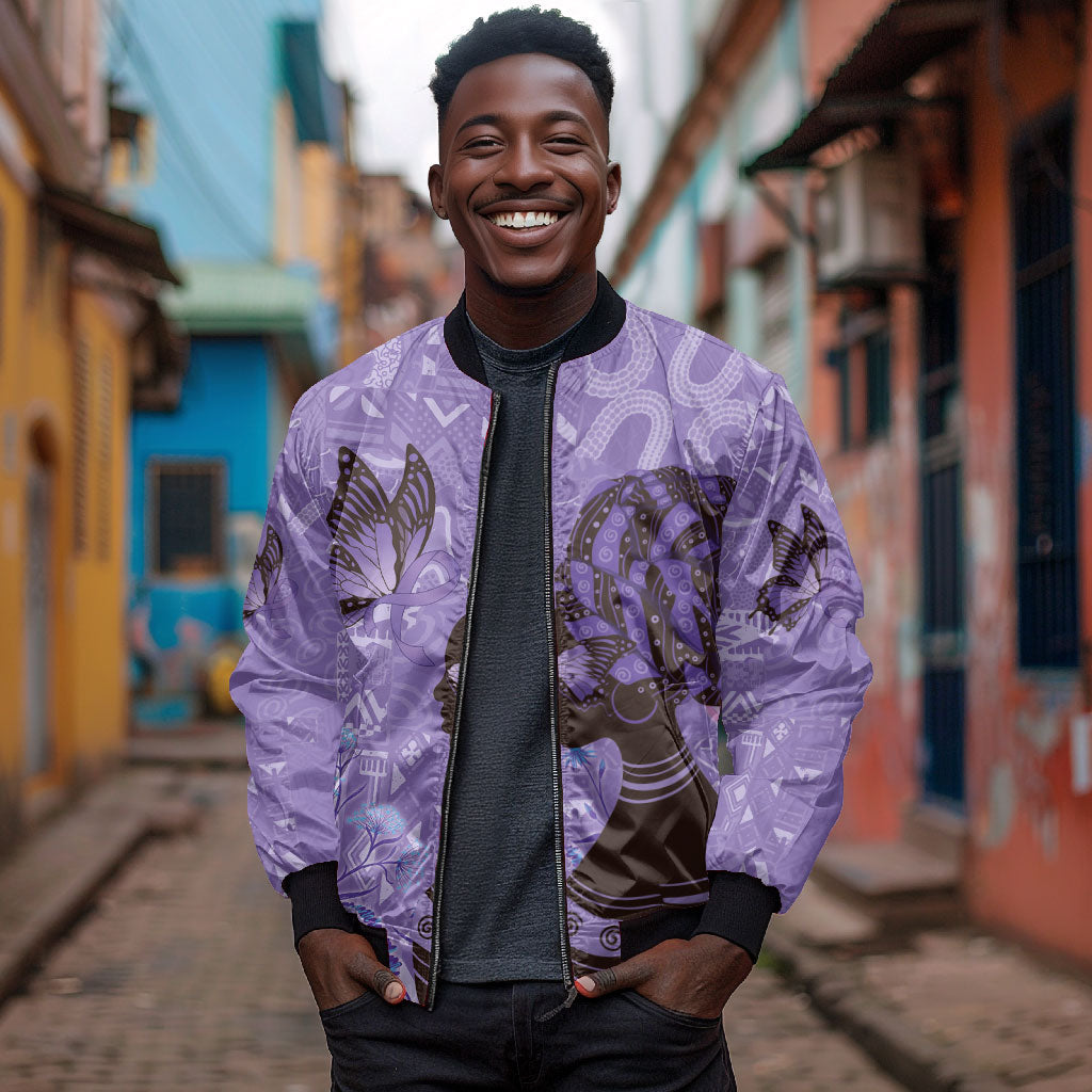 Lupus Awareness Afro Girl - Proud Survivor Bomber Jacket Ankara Pattern