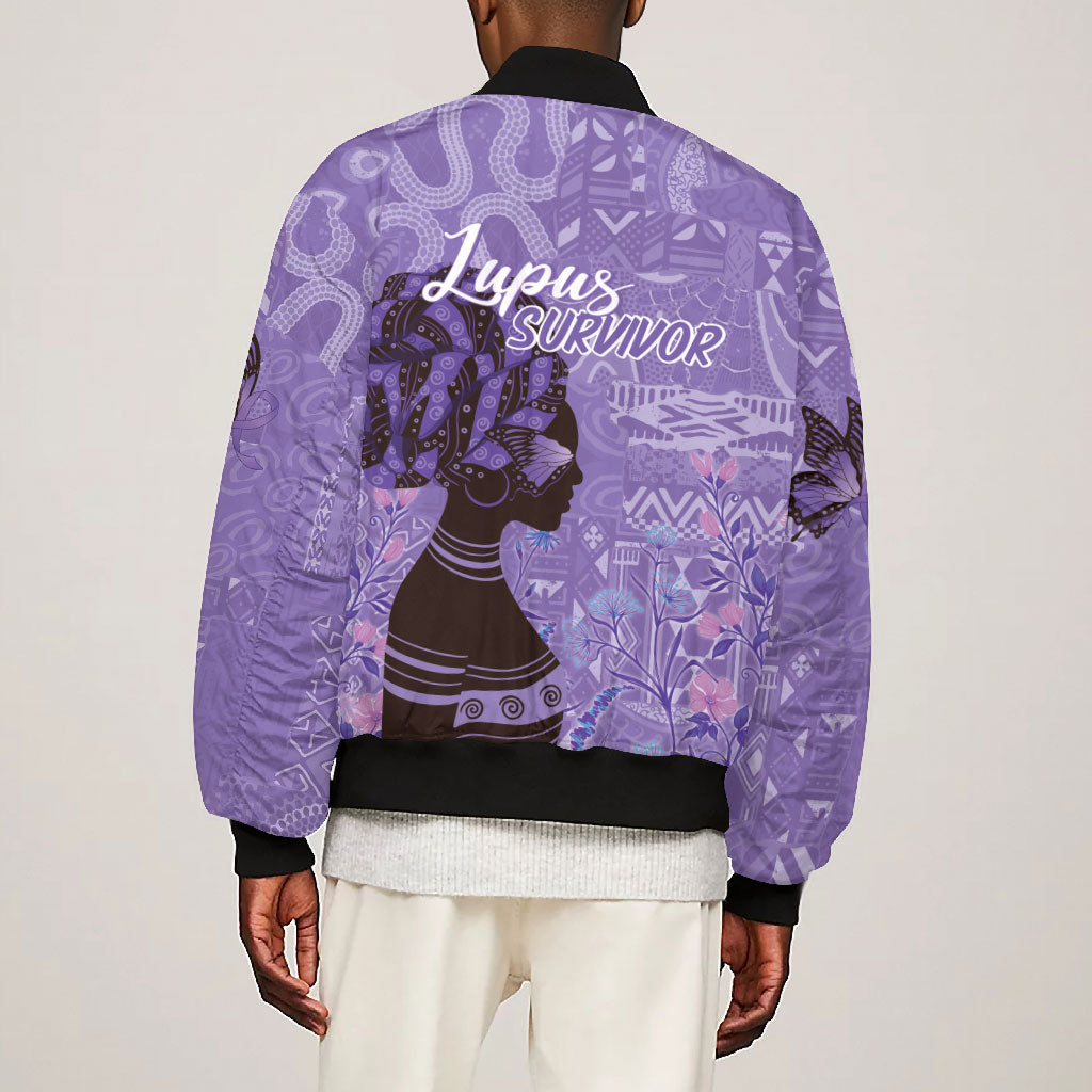 Lupus Awareness Afro Girl - Proud Survivor Bomber Jacket Ankara Pattern