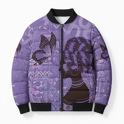 Lupus Awareness Afro Girl - Proud Survivor Bomber Puffer Jacket Ankara Pattern