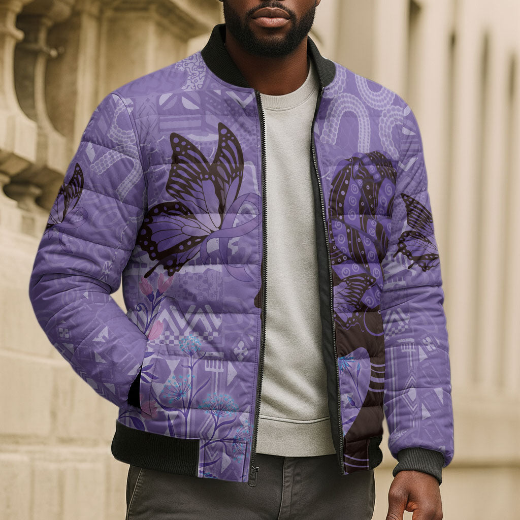 Lupus Awareness Afro Girl - Proud Survivor Bomber Puffer Jacket Ankara Pattern