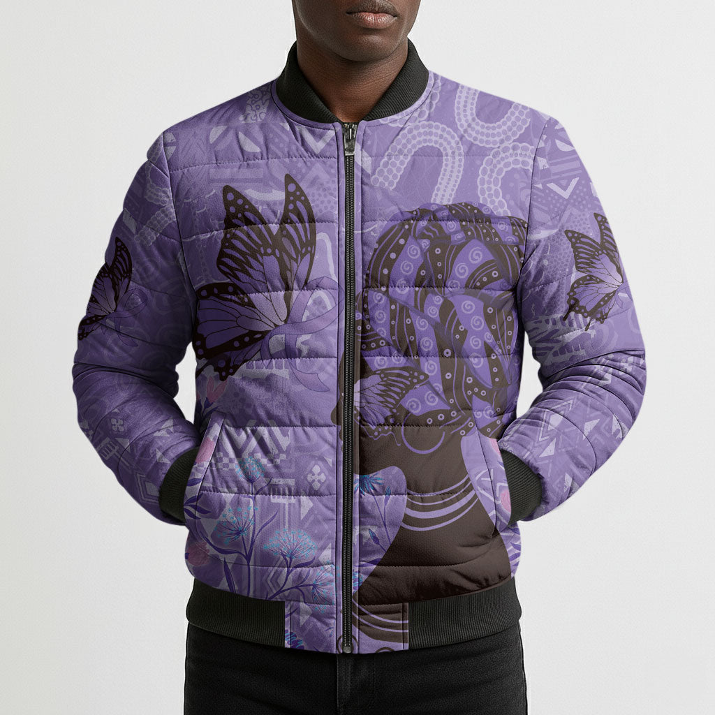 Lupus Awareness Afro Girl - Proud Survivor Bomber Puffer Jacket Ankara Pattern