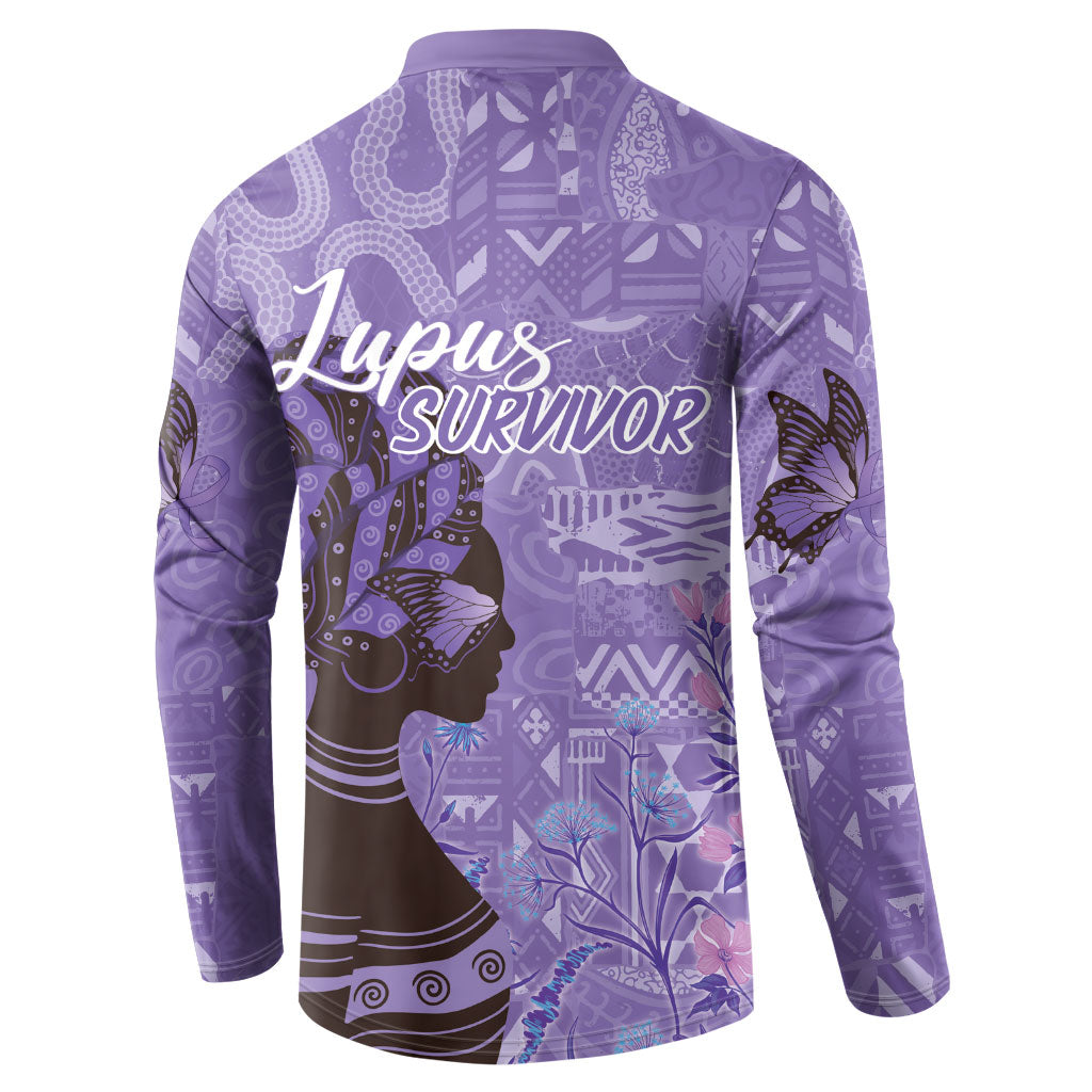 Lupus Awareness Afro Girl - Proud Survivor Button Sweatshirt Ankara Pattern