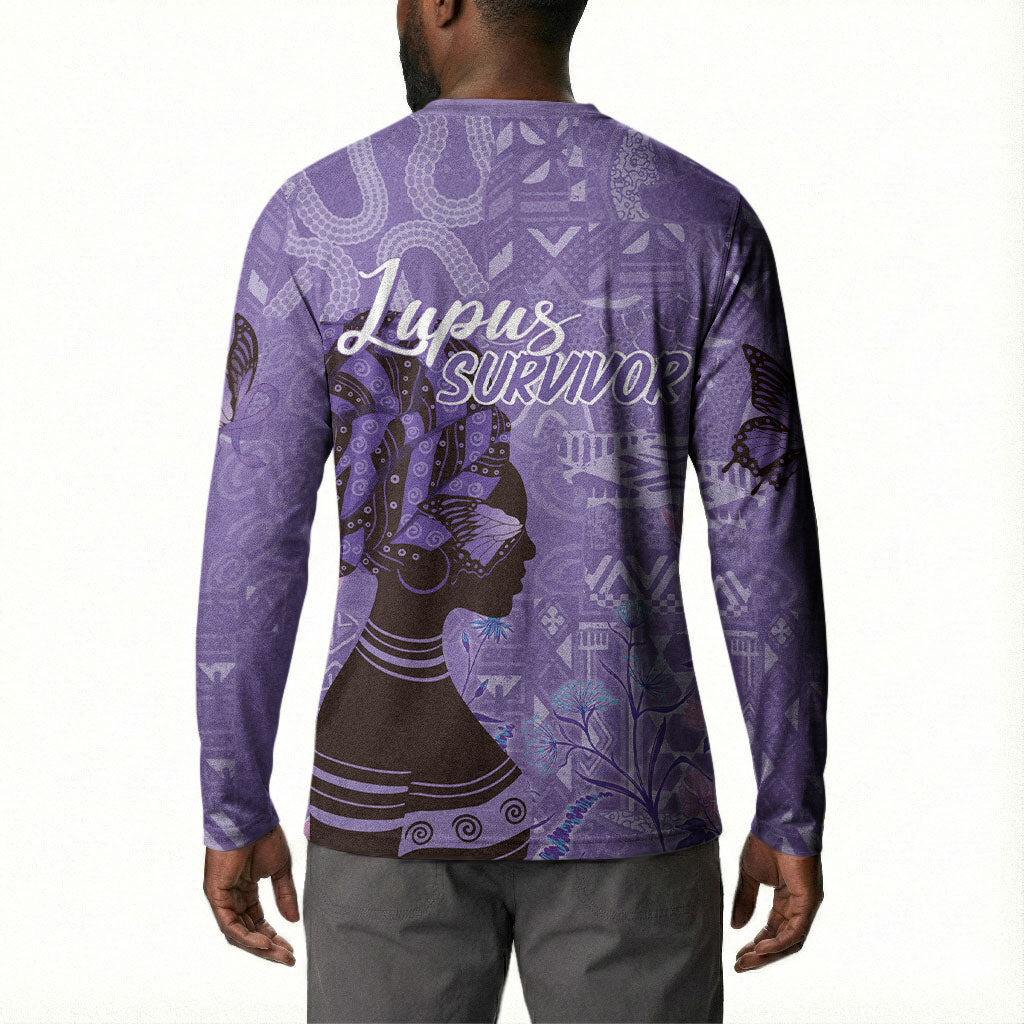 Lupus Awareness Afro Girl - Proud Survivor Button Sweatshirt Ankara Pattern
