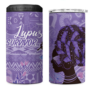 Lupus Awareness Afro Girl - Proud Survivor 4 in 1 Can Cooler Tumbler Ankara Pattern