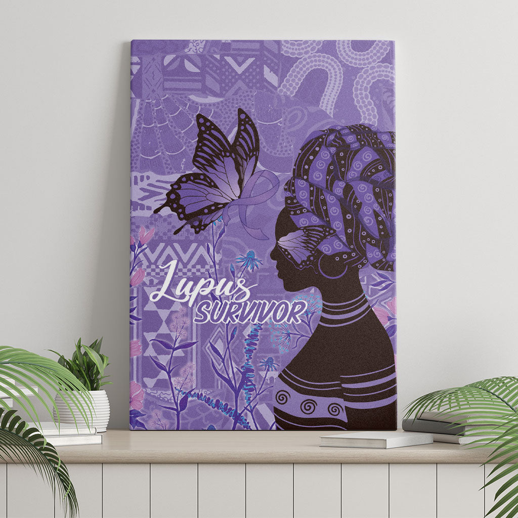 Lupus Awareness Afro Girl - Proud Survivor Canvas Wall Art Ankara Pattern