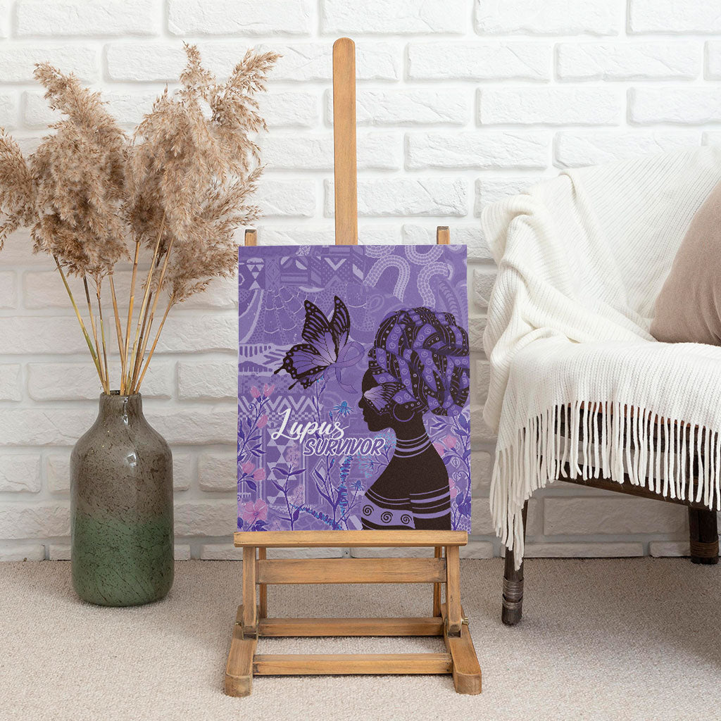 Lupus Awareness Afro Girl - Proud Survivor Canvas Wall Art Ankara Pattern