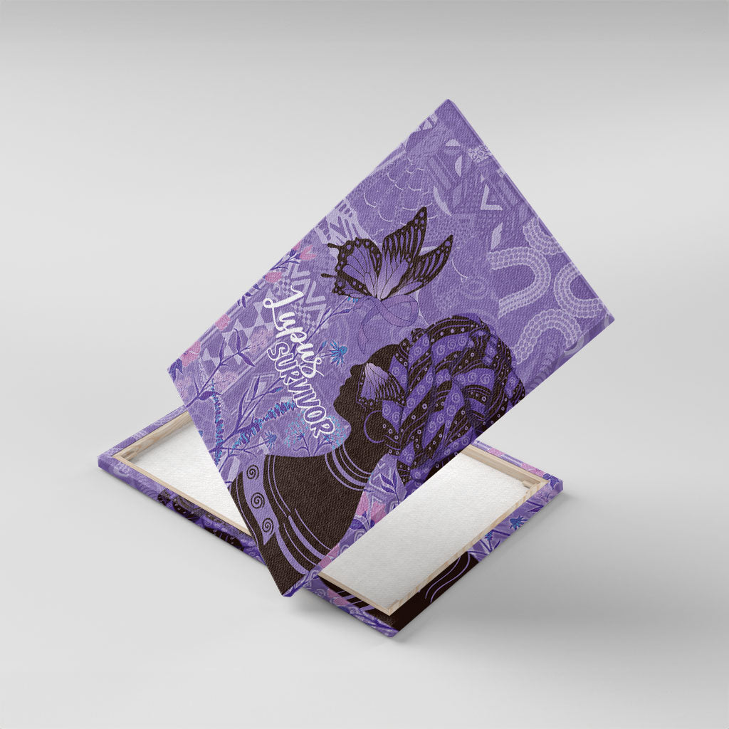 Lupus Awareness Afro Girl - Proud Survivor Canvas Wall Art Ankara Pattern