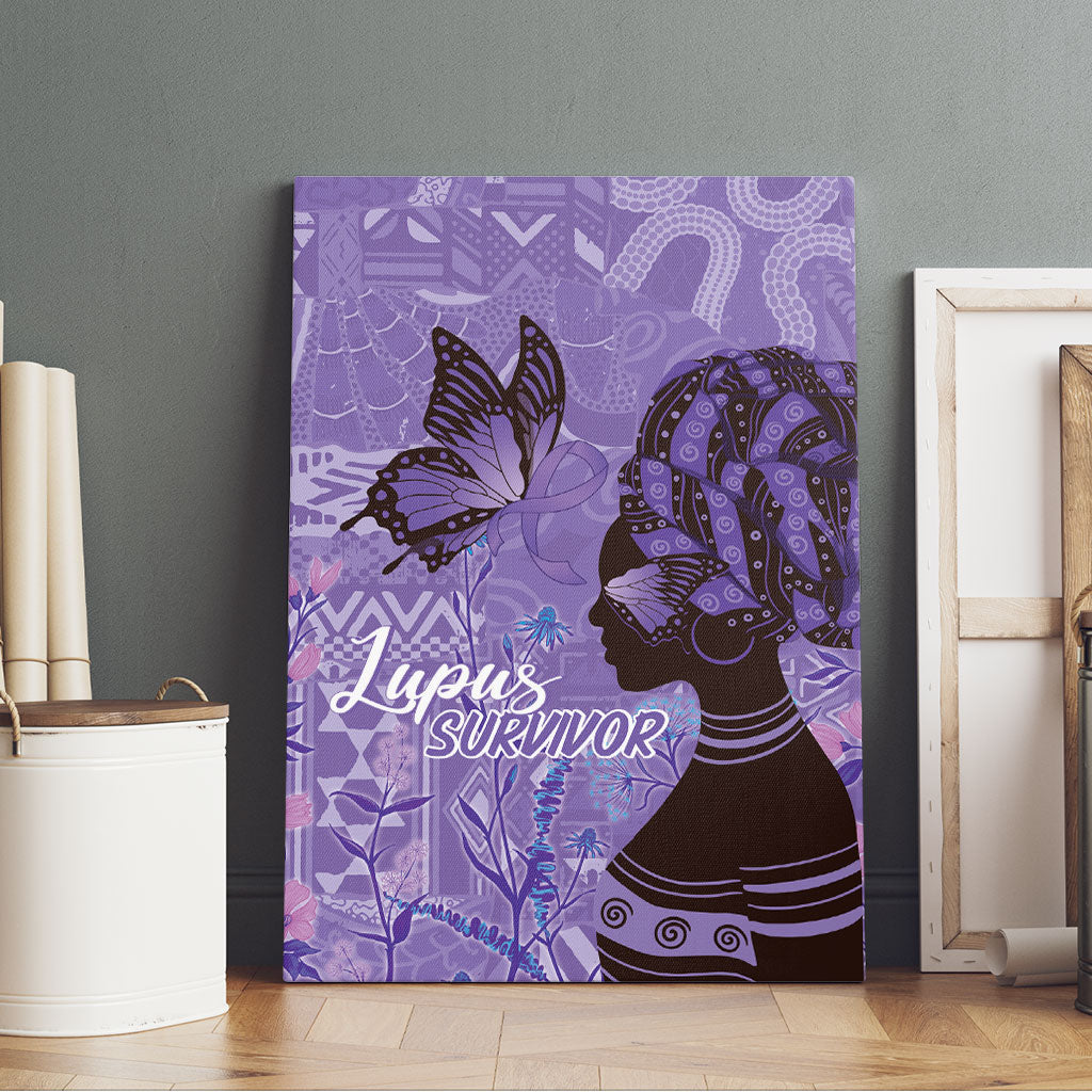 Lupus Awareness Afro Girl - Proud Survivor Canvas Wall Art Ankara Pattern