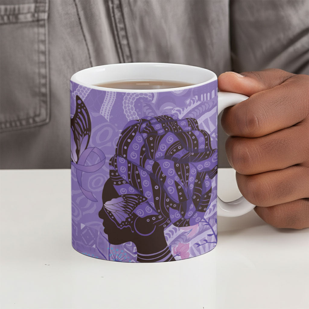 Lupus Awareness Afro Girl - Proud Survivor Ceramic Mug Ankara Pattern