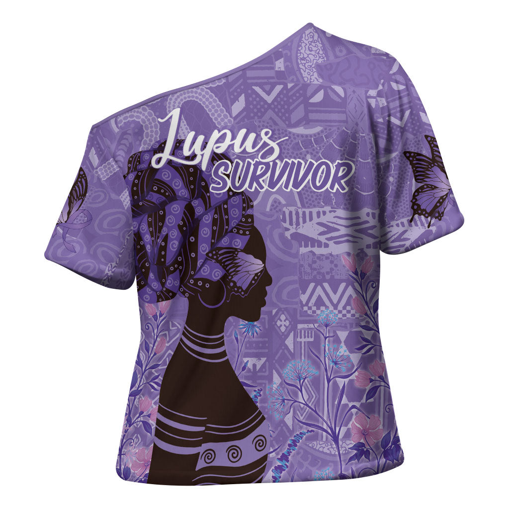 Lupus Awareness Afro Girl - Proud Survivor Cross Shoulder Shirt Ankara Pattern