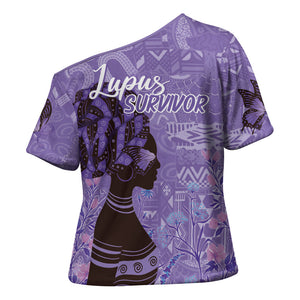 Lupus Awareness Afro Girl - Proud Survivor Cross Shoulder Shirt Ankara Pattern