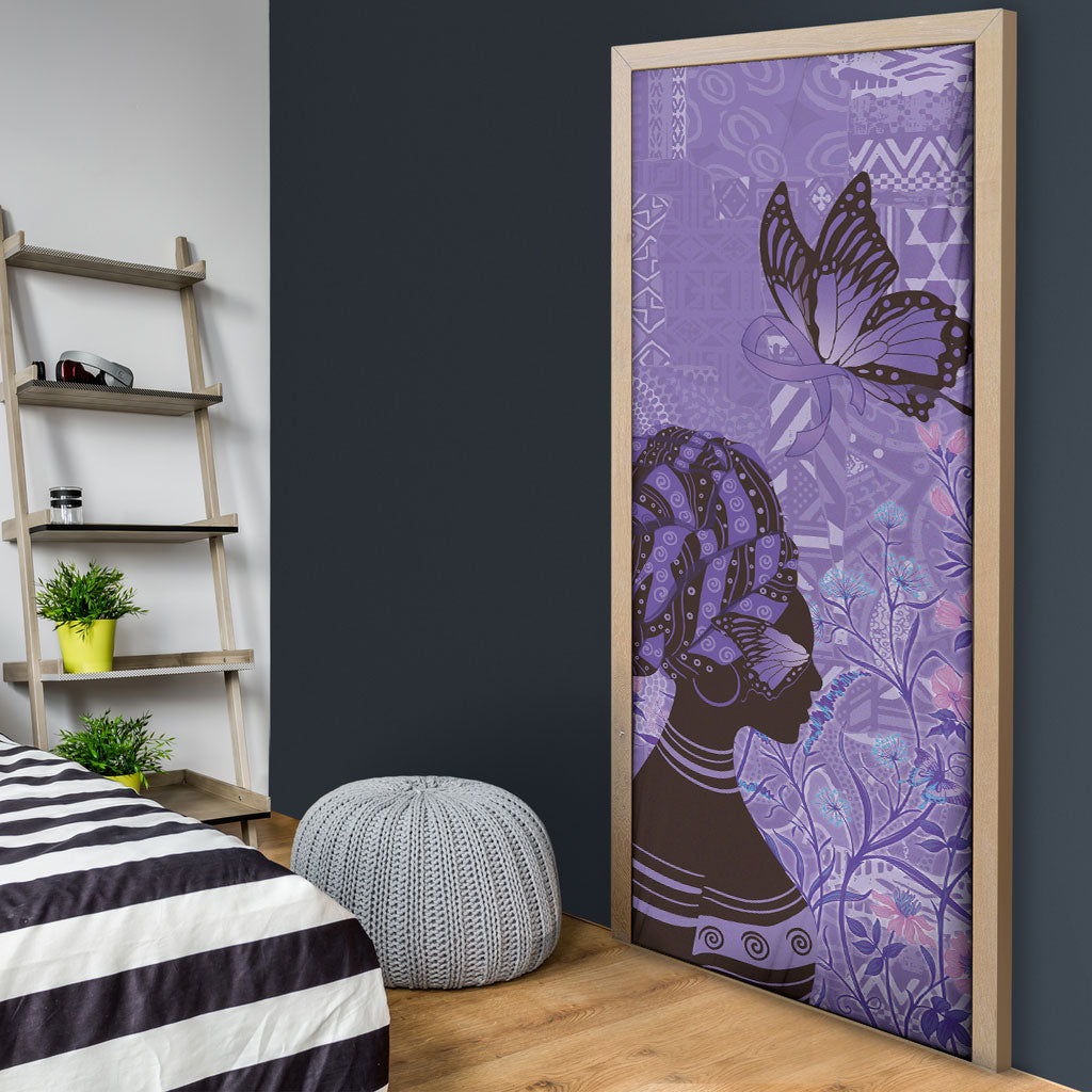 Lupus Awareness Afro Girl - Proud Survivor Door Cover Ankara Pattern